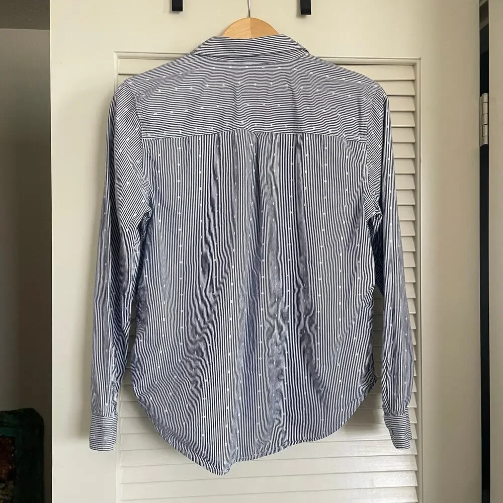 Lucky Brand Blue Striped Cotton Long Slv Shirt M Coastal Casual Western Preppy